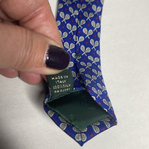 Lauren Ralph Lauren Tie Blue Tennis Rackets Made In Italy 100% Silk New NWT - Picture 6 of 6